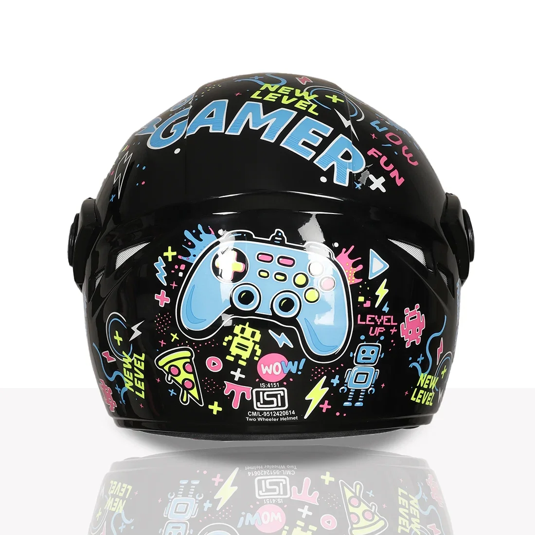 TVS Moto Jr. Kids Helmet |Fun Glow in the Dark Graphics | Lightweight ISI Certified ABS Shell| Removable Cheek Pads | Ideal Kids Bike Helmet for Cycle Scooter Daily Ride Comfort & Protection